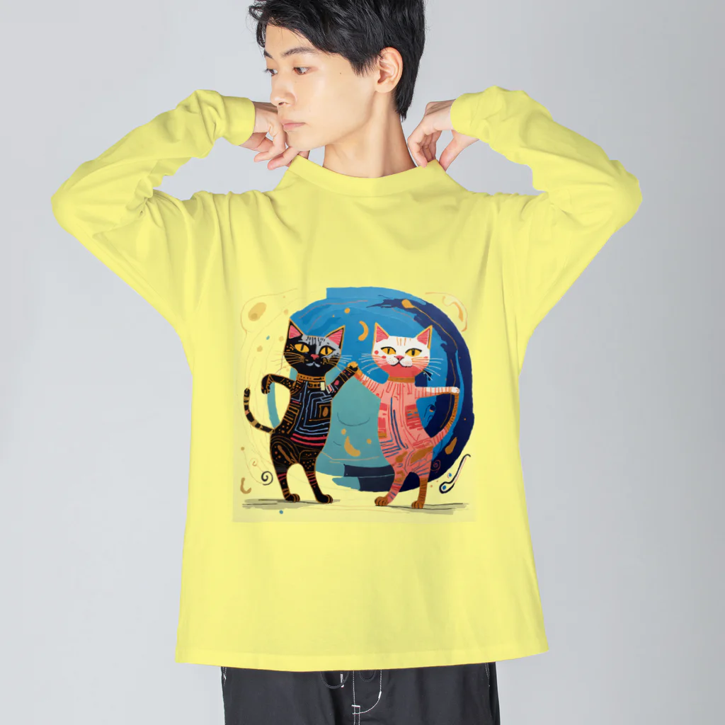 猫魚鳥時々犬等 arte♡のSuccessful Cats ♡ ビッグシルエットロングスリーブTシャツ