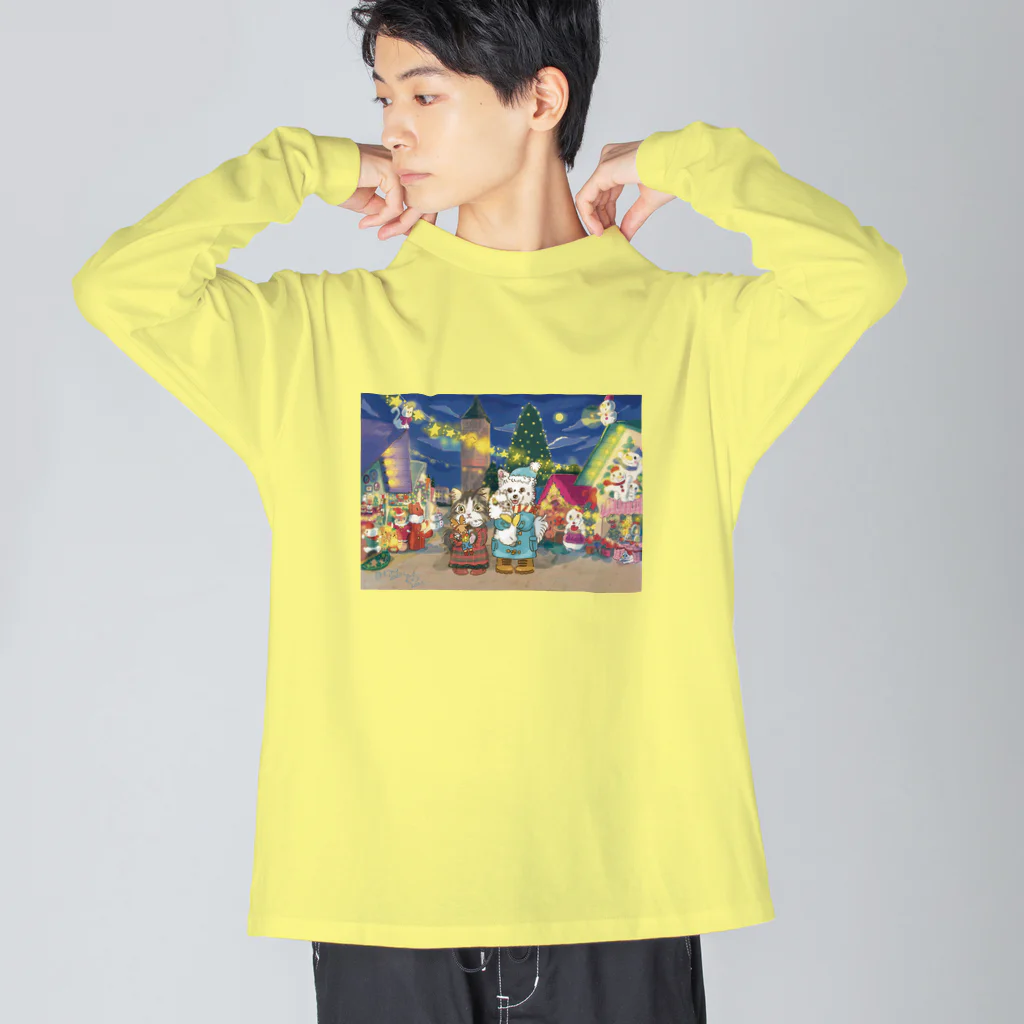 猫のきぬくんのお店のみーにゃんとしらたまくん　クリスマスツアー ビッグシルエットロングスリーブTシャツ