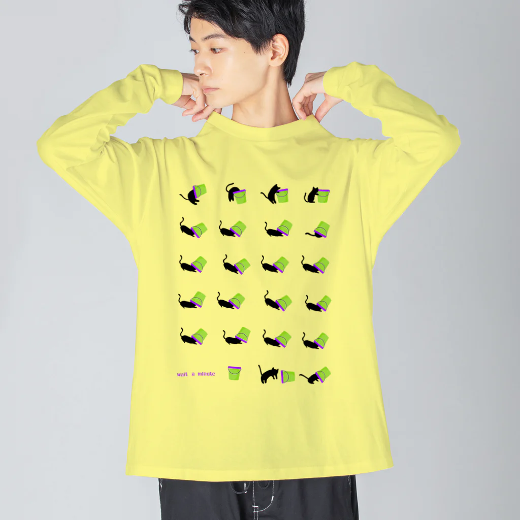 yellowgreenのちょっとまってて　黒猫 Big Long Sleeve T-Shirt