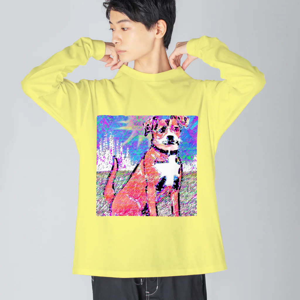 水草のPOPなDOG ビッグシルエットロングスリーブTシャツ