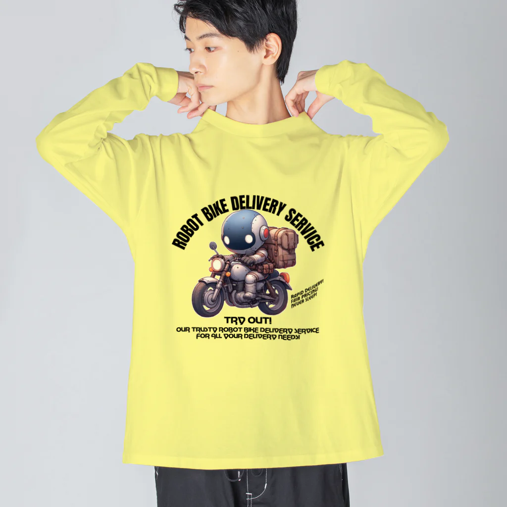 kazu_gのロボットバイク便(淡色用) ビッグシルエットロングスリーブTシャツ