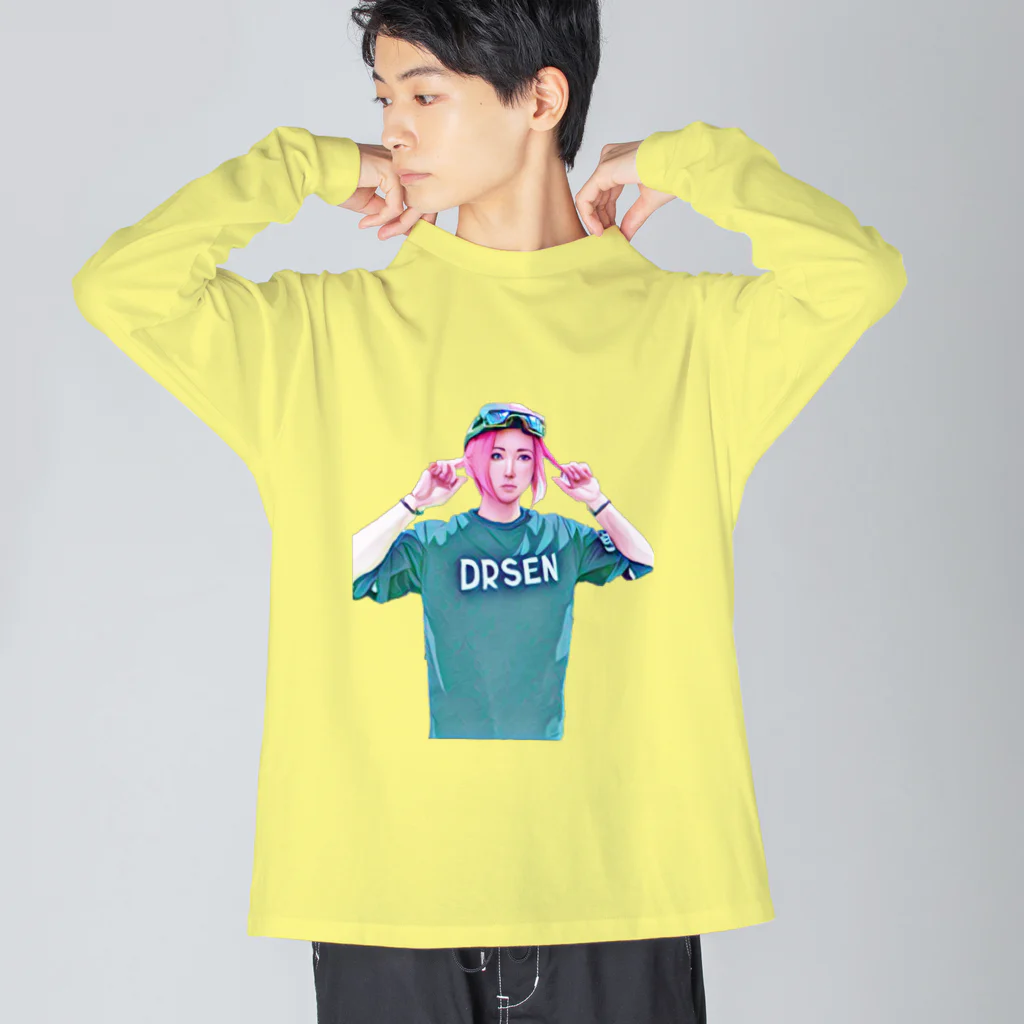 ichiyac designのAIピンクヘアーの女の子 ビッグシルエットロングスリーブTシャツ