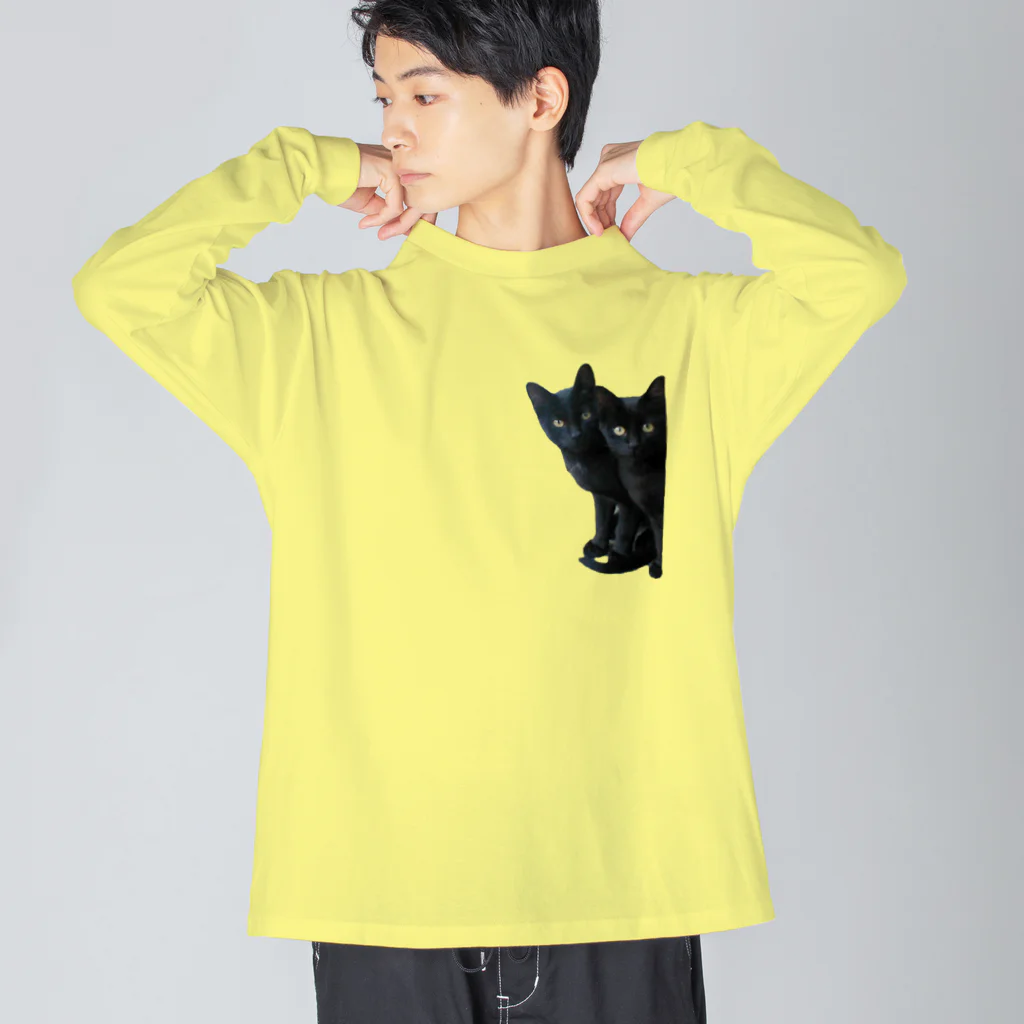 ちばっちょ【ち畳工房&猫ねこパラダイス】の黒猫は見た ビッグシルエットロングスリーブTシャツ