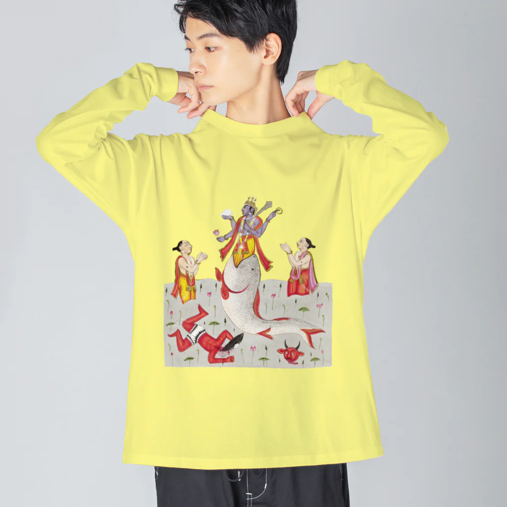 Nursery Rhymes  【アンティークデザインショップ】の魚の口にヴィシュヌ降臨 ビッグシルエットロングスリーブTシャツ