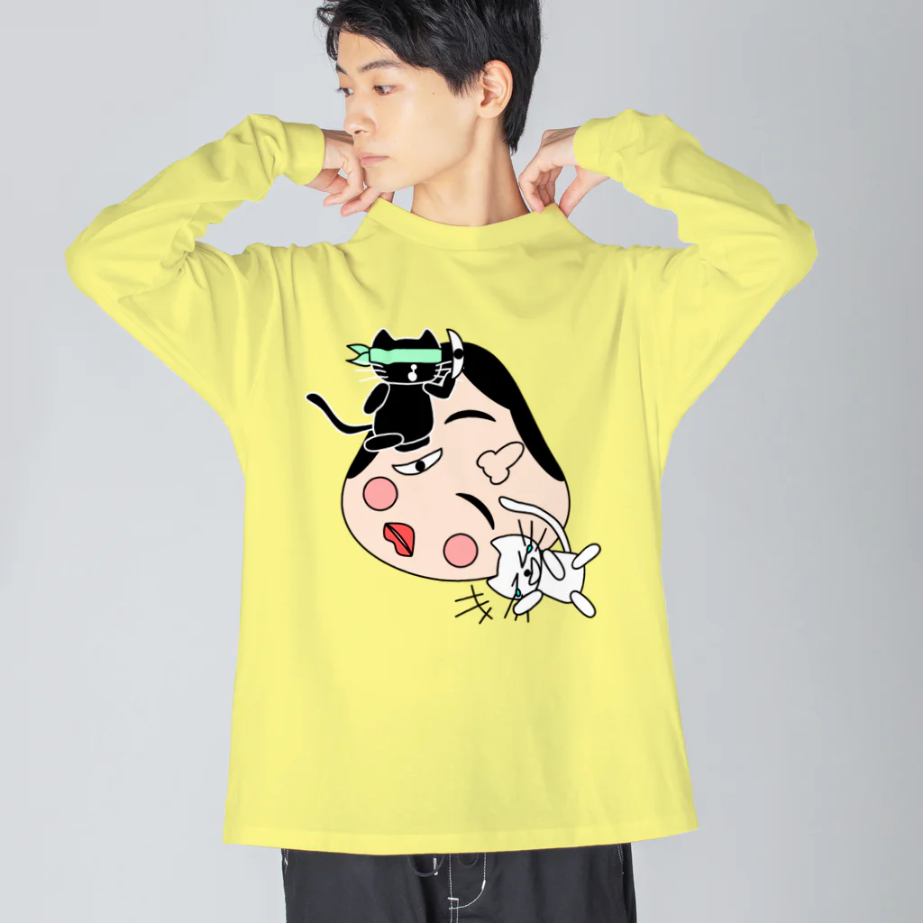 J's Mart 2ndのたまとクロの福笑い ビッグシルエットロングスリーブTシャツ