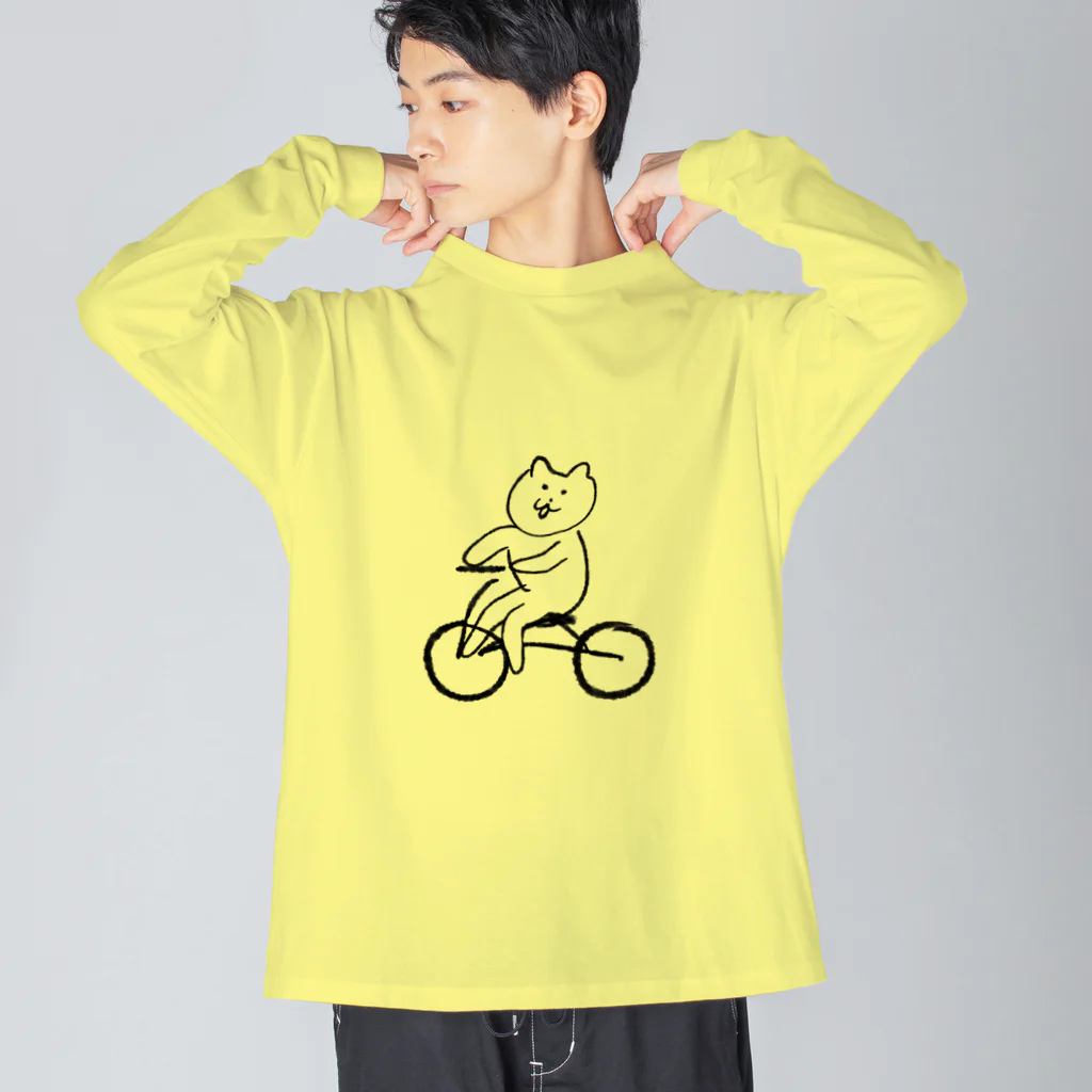 けちゃっぷごはんのお店のサイクリングねこ ビッグシルエットロングスリーブTシャツ