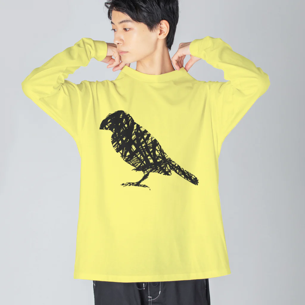 PiZakkuのペンタッチ　鳥 ビッグシルエットロングスリーブTシャツ