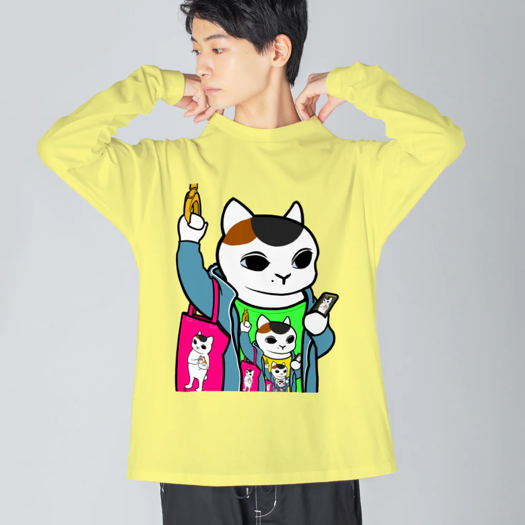 カレーゴハンナー  CURRYGOHANNERのドロステの猫 Big Long Sleeve T-Shirt