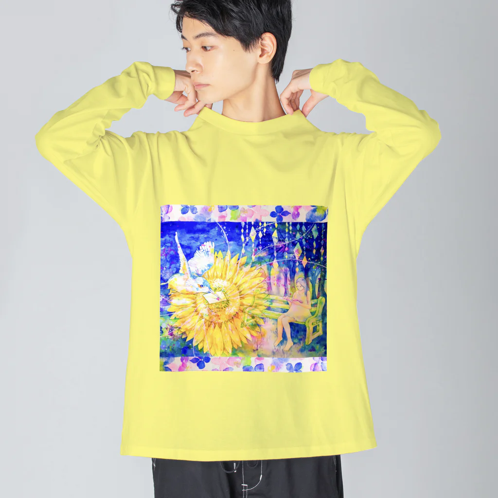 十二夜の書架の向日葵と翡翠・紫陽花の花びら（正方形） Big Long Sleeve T-Shirt