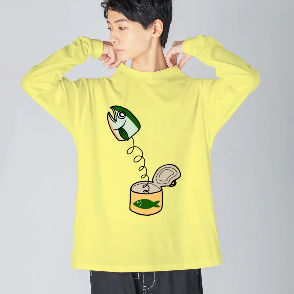 日々好日屋2号店のびっくり鯖缶 ビッグシルエットロングスリーブTシャツ