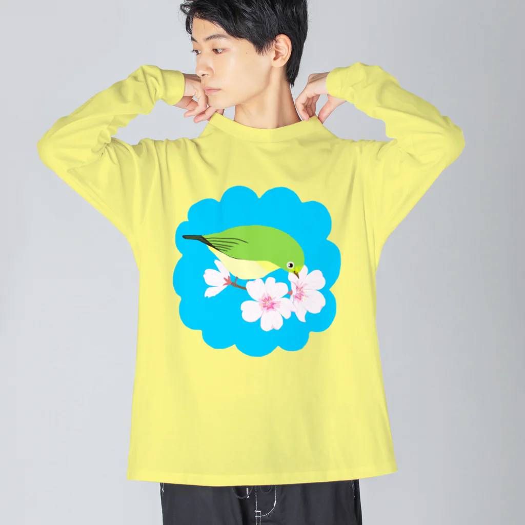 LalaHangeulの桜とメジロさん ビッグシルエットロングスリーブTシャツ