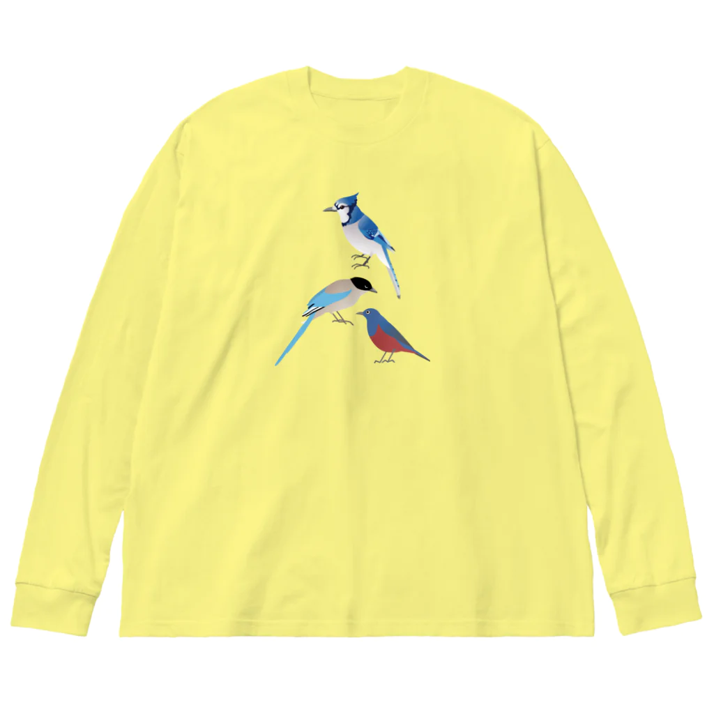 エダマメトイチ雑貨店のI love blue birds 3 イソヒヨドリ  ビッグシルエットロングスリーブTシャツ