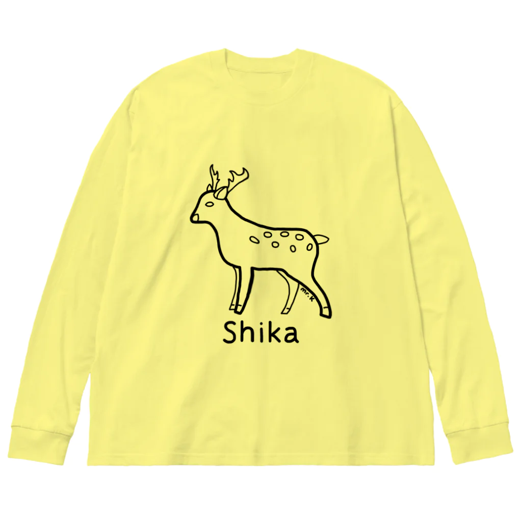 MrKShirtsのShika (シカ) 黒デザイン Big Long Sleeve T-Shirt