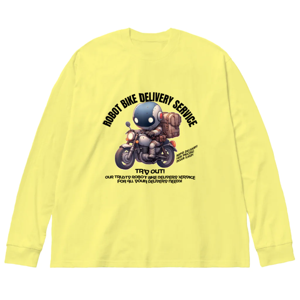 kazu_gのロボットバイク便(淡色用) ビッグシルエットロングスリーブTシャツ