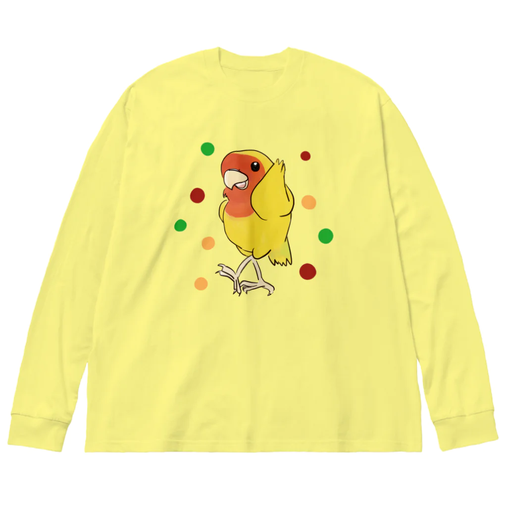 インコグッズのお店　ラブバード亭のコザクラインコ（ダンシング・アフリカンバージョン） ビッグシルエットロングスリーブTシャツ