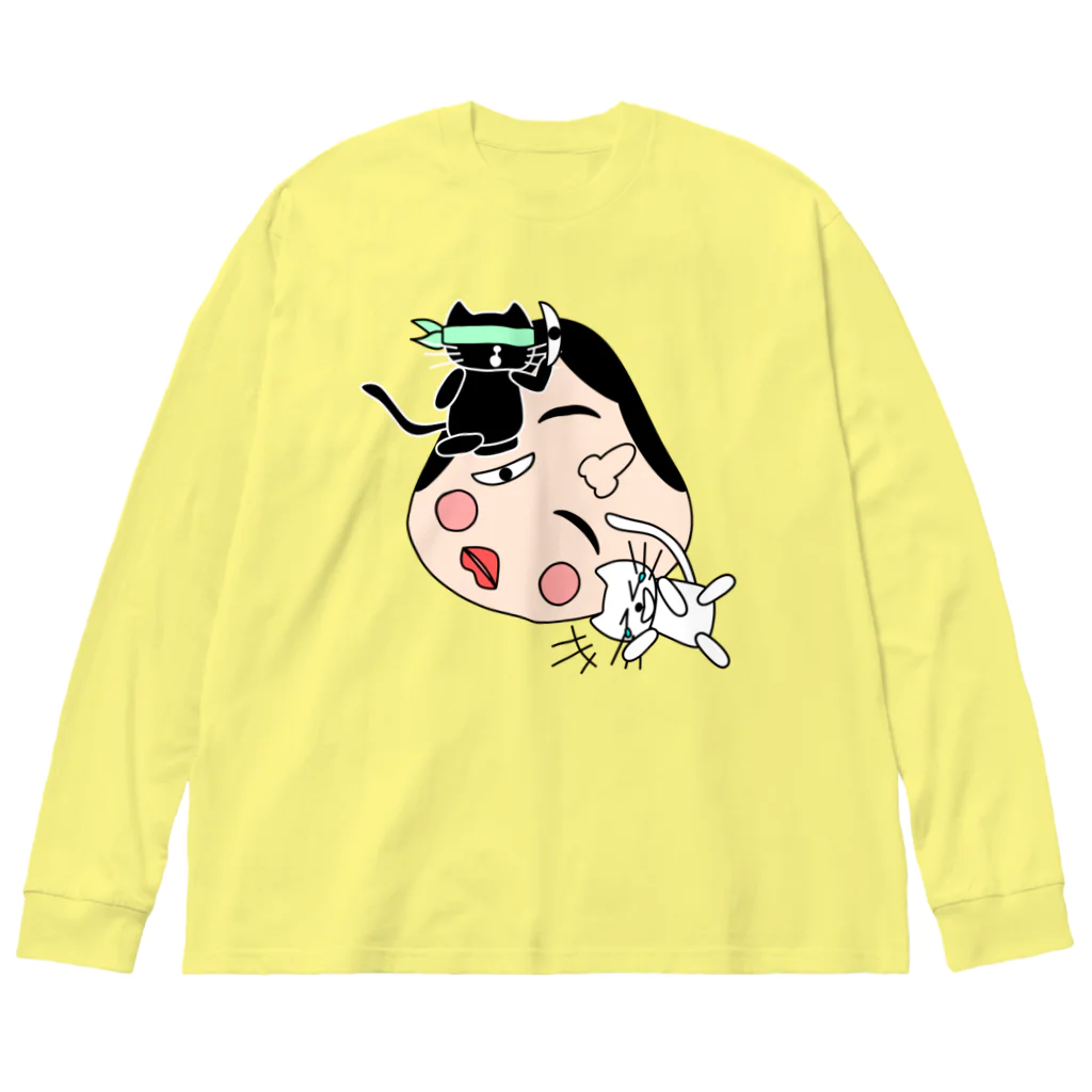 J's Mart 2ndのたまとクロの福笑い Big Long Sleeve T-Shirt