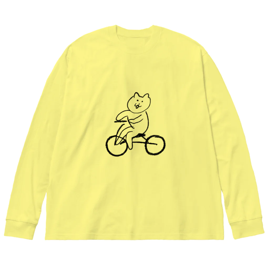 けちゃっぷごはんのお店のサイクリングねこ ビッグシルエットロングスリーブTシャツ