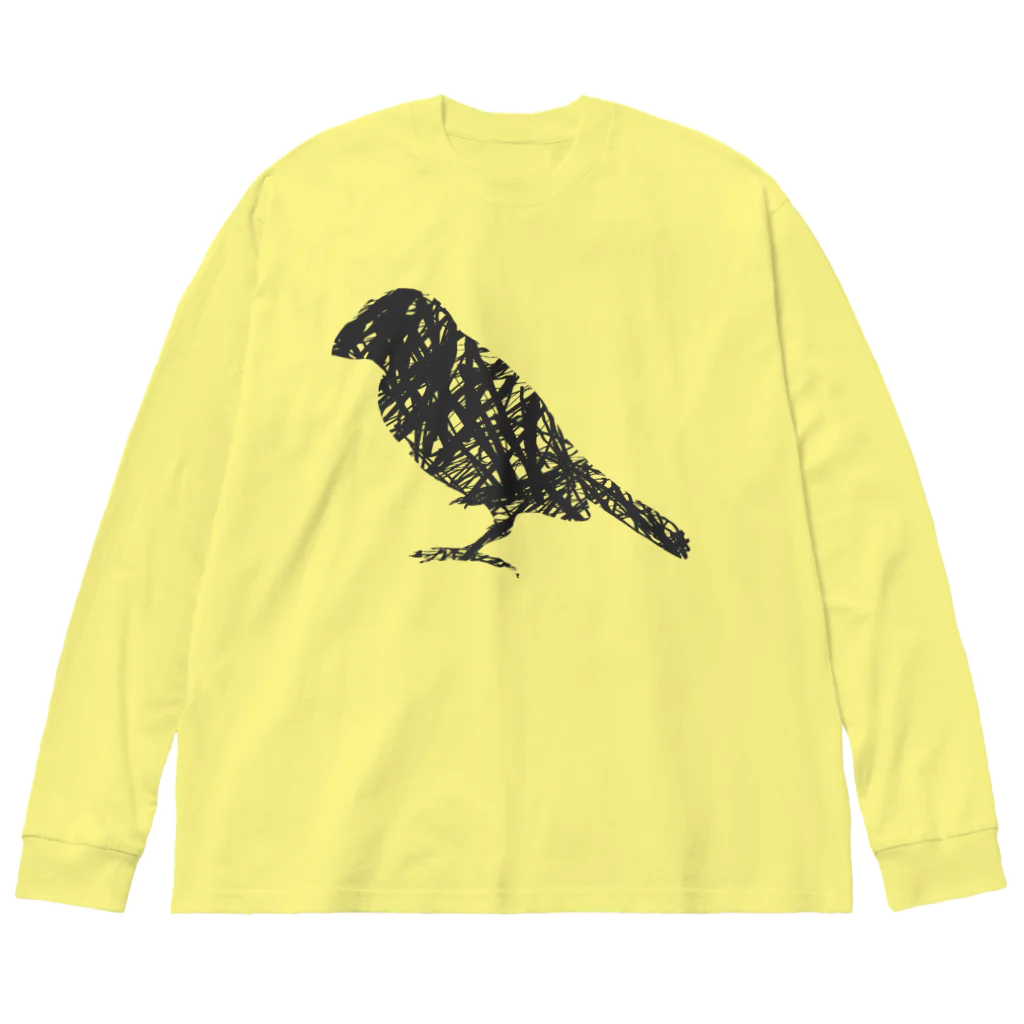 PiZakkuのペンタッチ　鳥 ビッグシルエットロングスリーブTシャツ