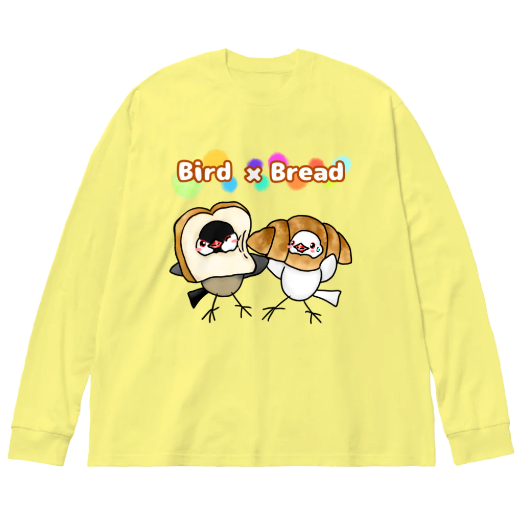 Lily bird（リリーバード）のパンの着ぐるみ文鳥ず ビッグシルエットロングスリーブTシャツ