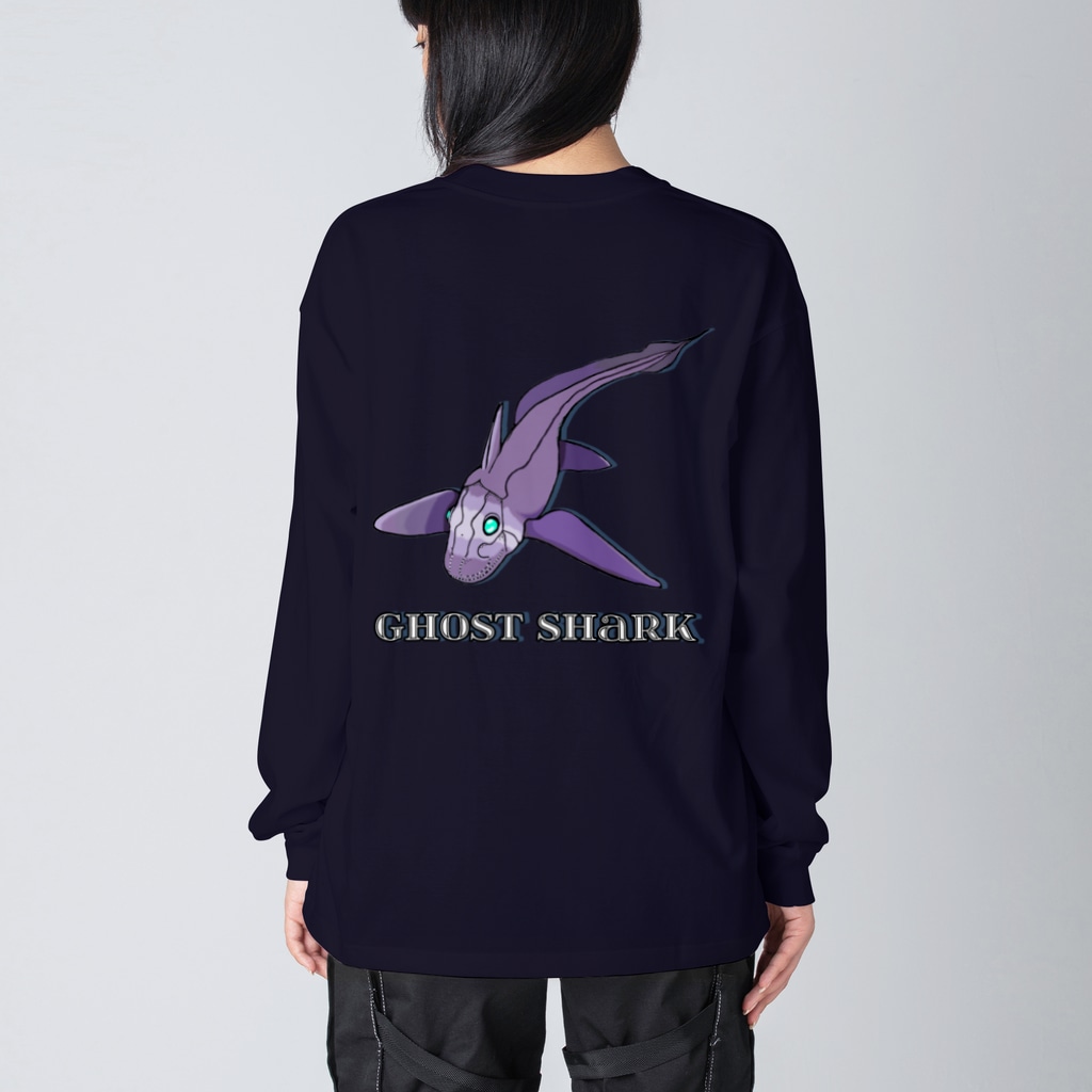 LalaHangeulのGhost Shark バックプリント Big Long Sleeve T-Shirt