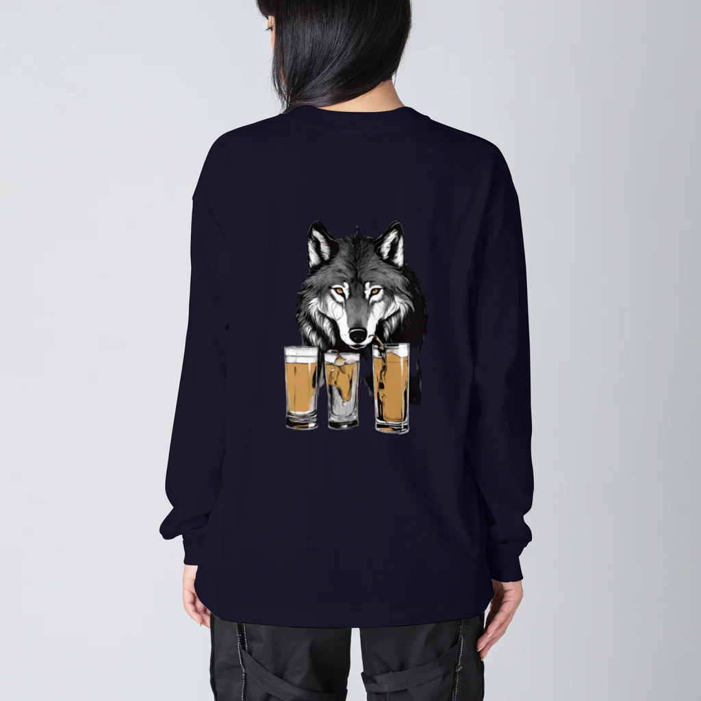 酒の一晩のDrinking Wolf ビッグシルエットロングスリーブTシャツ