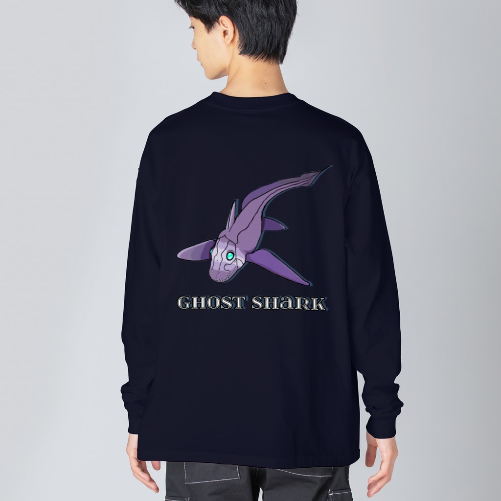 LalaHangeulのGhost Shark バックプリント Big Long Sleeve T-Shirt