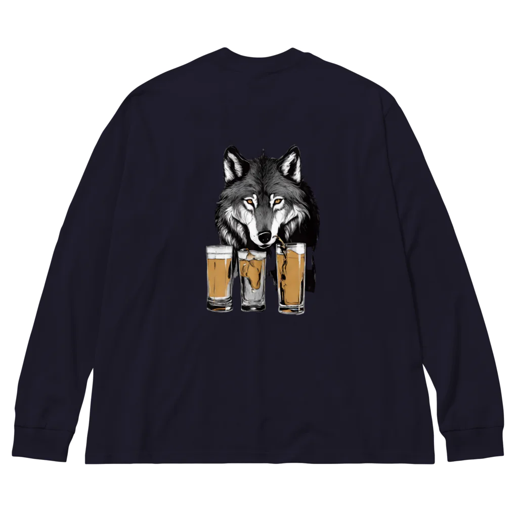 酒の一晩のDrinking Wolf ビッグシルエットロングスリーブTシャツ