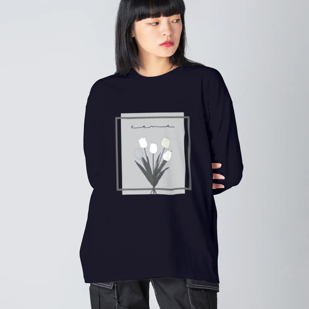 rilybiiのgrayish color × white × charcoal ×  tulip bouquet ビッグシルエットロングスリーブTシャツ