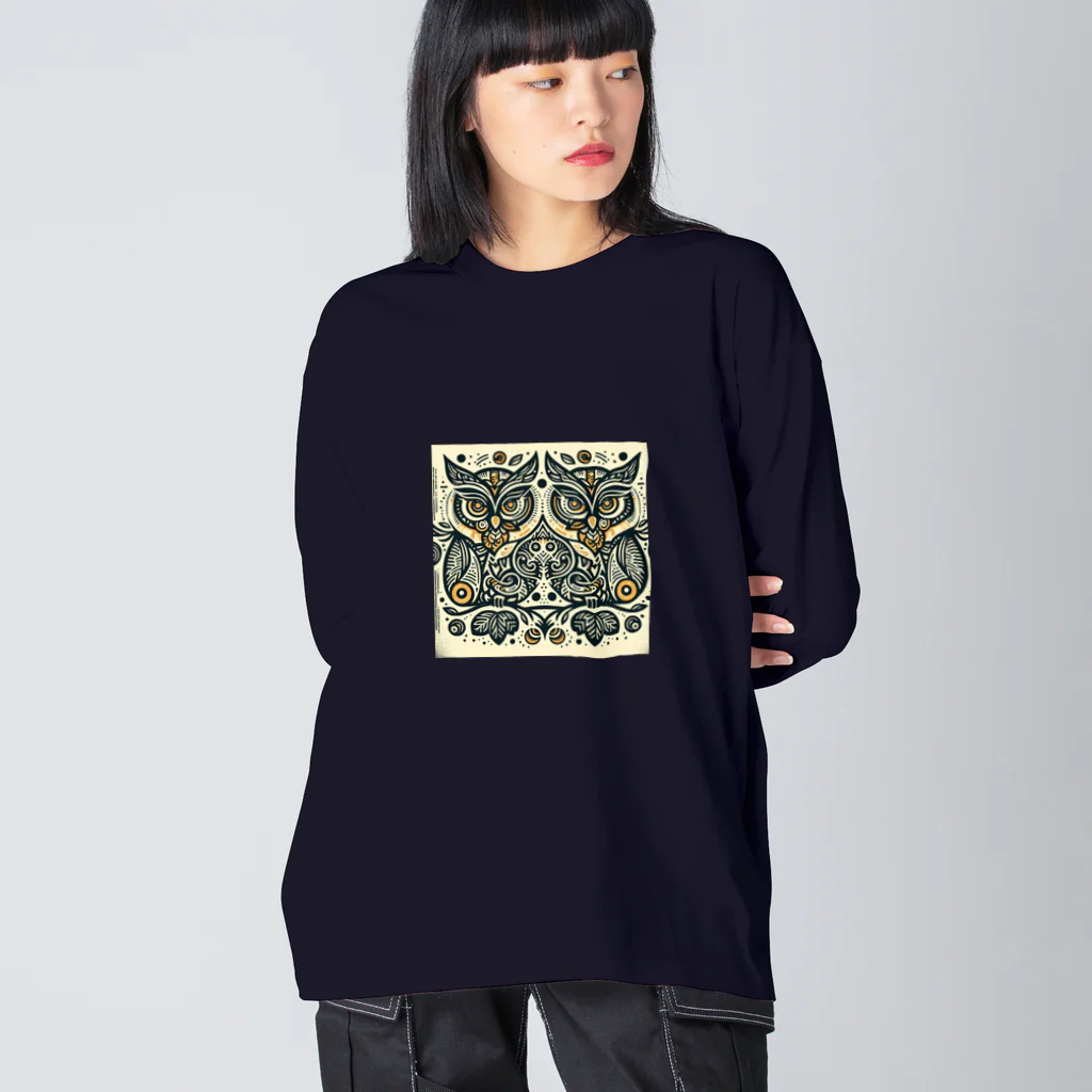 kotpopのSymmetrical Owls Big Long Sleeve T-Shirt