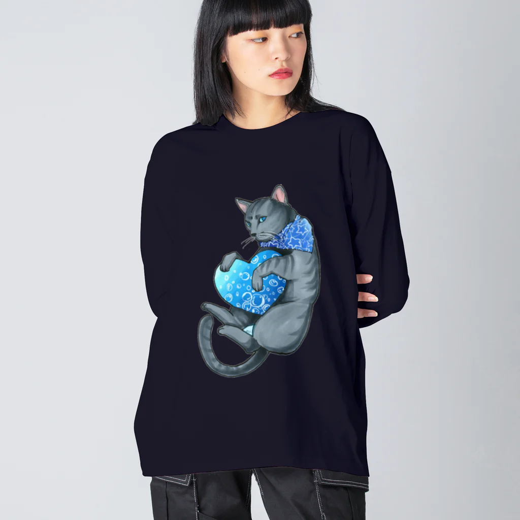 miku'ꜱGallery星猫のロシアン ブルー ハート💙 ビッグシルエットロングスリーブTシャツ