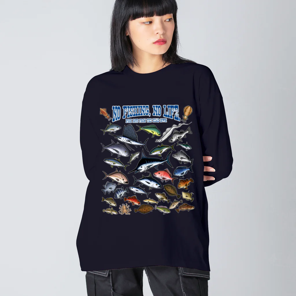 猫と釣り人のSaltwater fish_3CW Big Long Sleeve T-Shirt