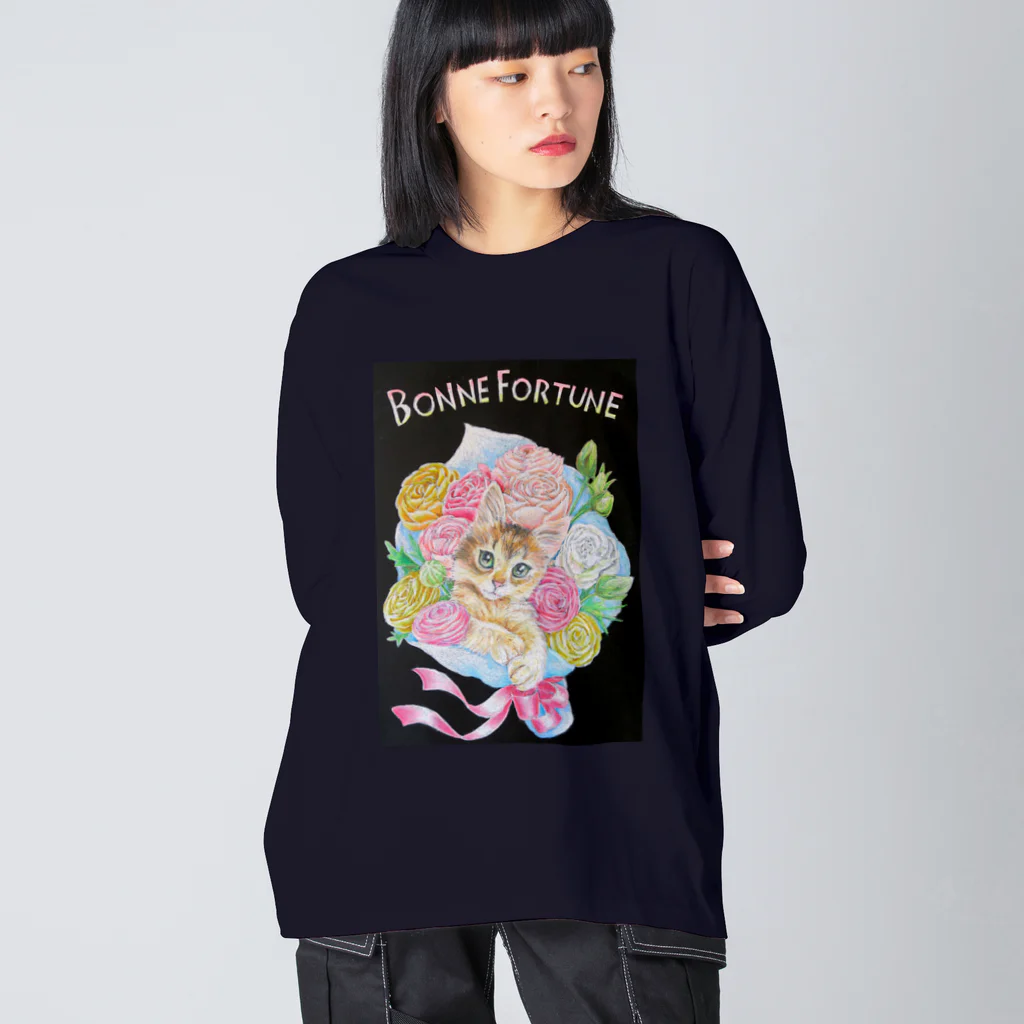 Ａｔｅｌｉｅｒ　Ｈｅｕｒｅｕｘのしあわせのねこの花束 Big Long Sleeve T-Shirt