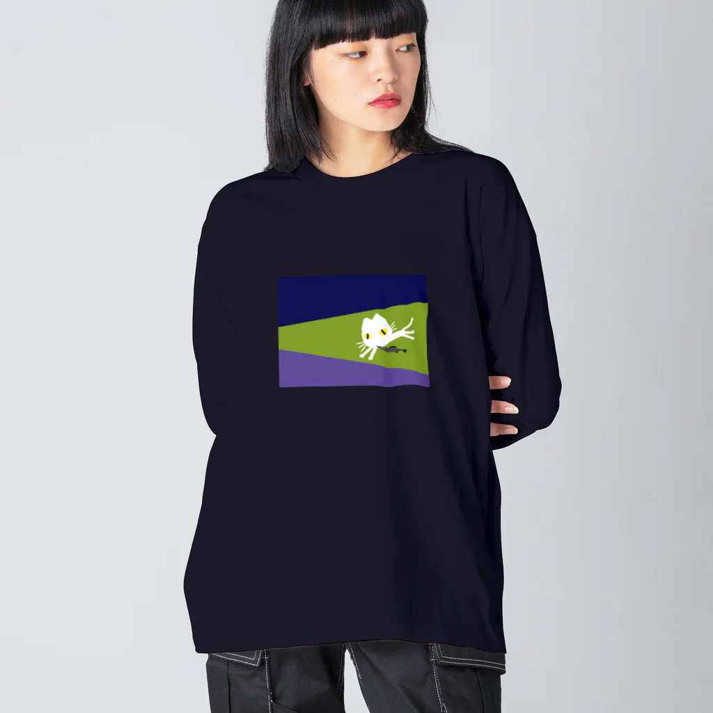 まみおデザインの白ネコとサンマ Big Long Sleeve T-Shirt