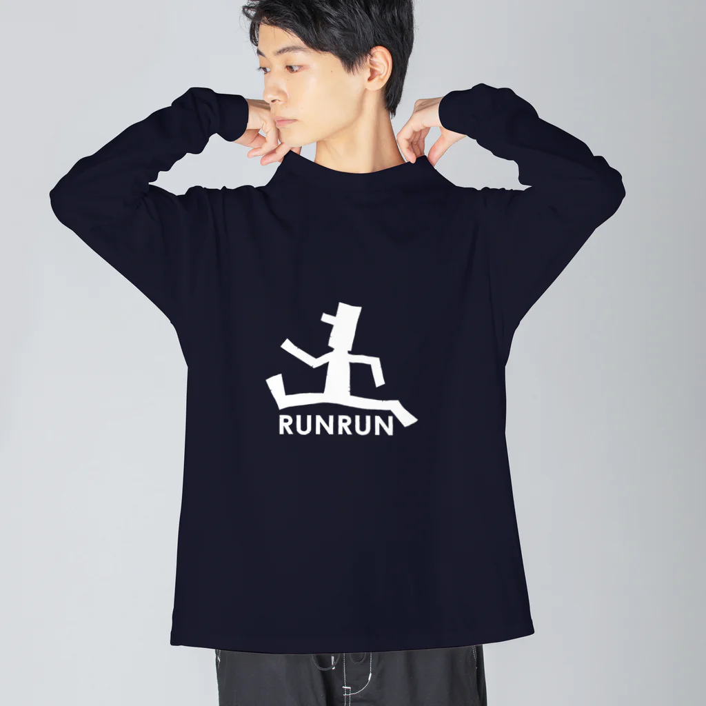 おしゃれなロゴT-utaneの楽しく走るRUNRUN white ビッグシルエットロングスリーブTシャツ