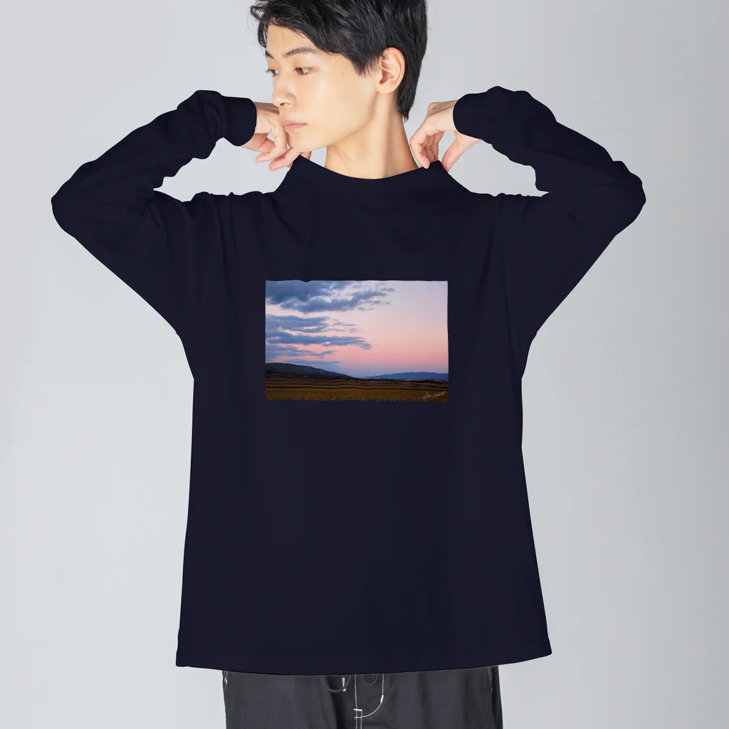 shop891のすすきと夕暮れ ビッグシルエットロングスリーブTシャツ