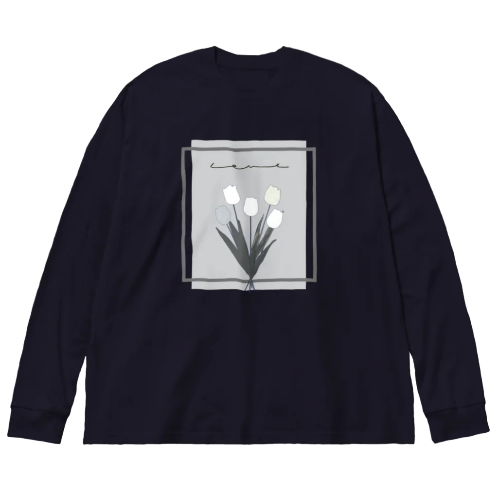 rilybiiのgrayish color × white × charcoal ×  tulip bouquet ビッグシルエットロングスリーブTシャツ