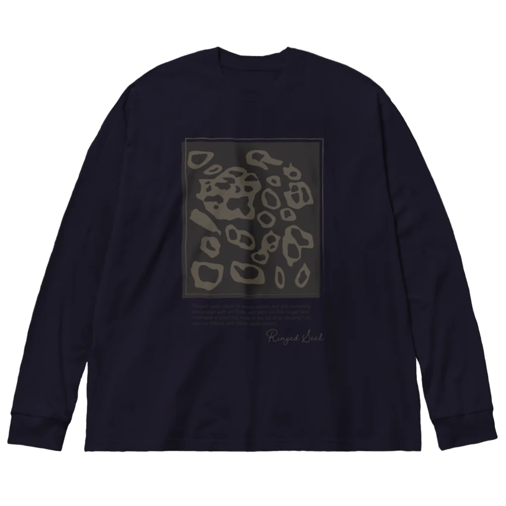 chiho_seal_shopのワモン アザラシ 柄 チャコール Ringed seal pattern Charcoal ビッグシルエットロングスリーブTシャツ