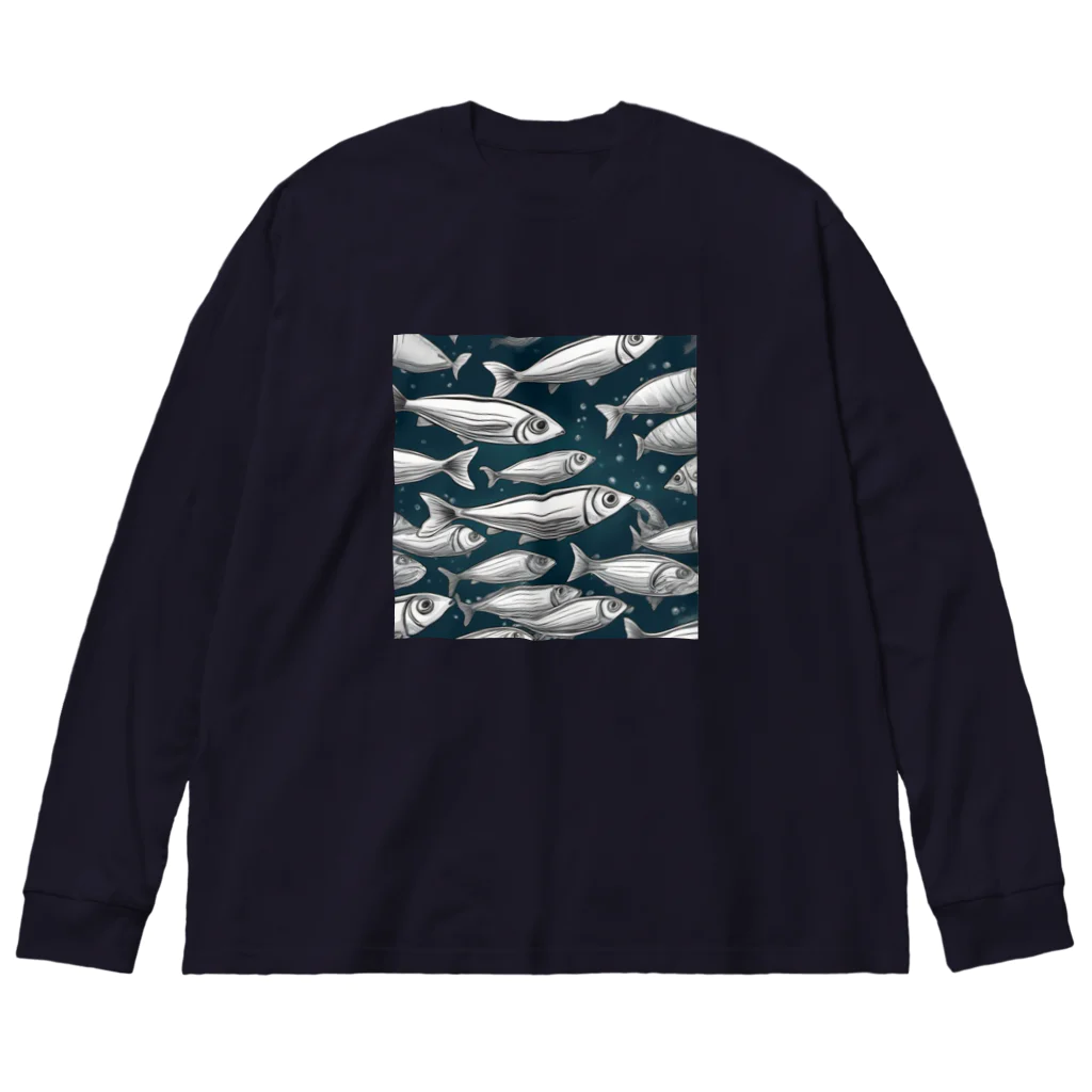 京都イラスト工房の動物シリーズ15：イワシ ビッグシルエットロングスリーブTシャツ