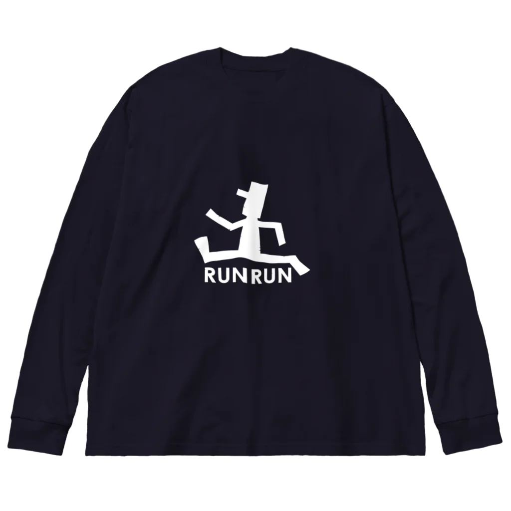 おしゃれなロゴT-utaneの楽しく走るRUNRUN white ビッグシルエットロングスリーブTシャツ