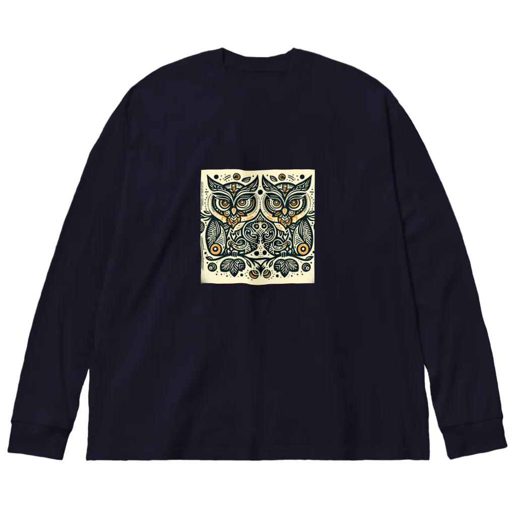 kotpopのSymmetrical Owls Big Long Sleeve T-Shirt