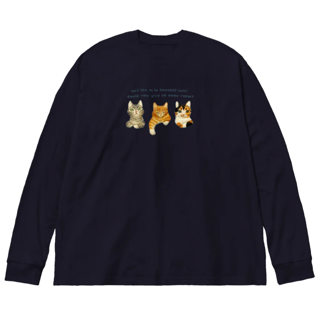 nonaの飼い猫になりたい三匹の猫 ビッグシルエットロングスリーブTシャツ