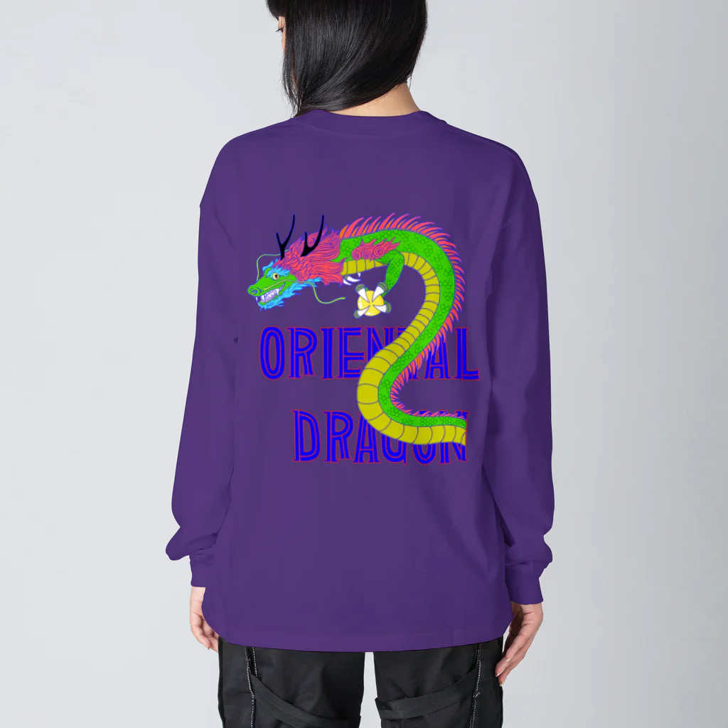 LalaHangeulのORIENTAL DRAGON（龍）英字 バックプリント Big Long Sleeve T-Shirt