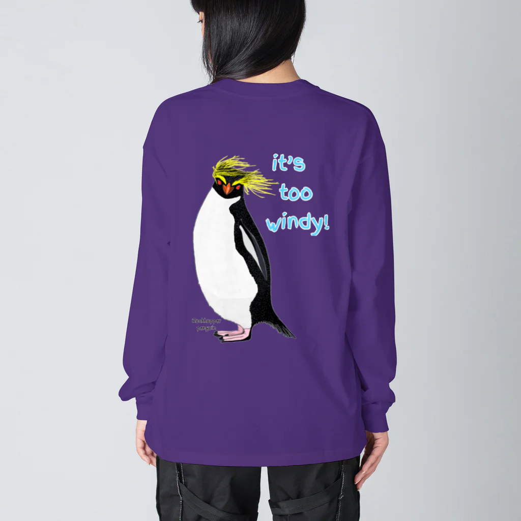 LalaHangeulのRockhopper penguin　(イワトビペンギン)　バックプリント Big Long Sleeve T-Shirt