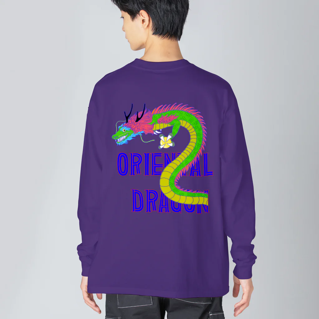 LalaHangeulのORIENTAL DRAGON（龍）英字 バックプリント ビッグシルエットロングスリーブTシャツ