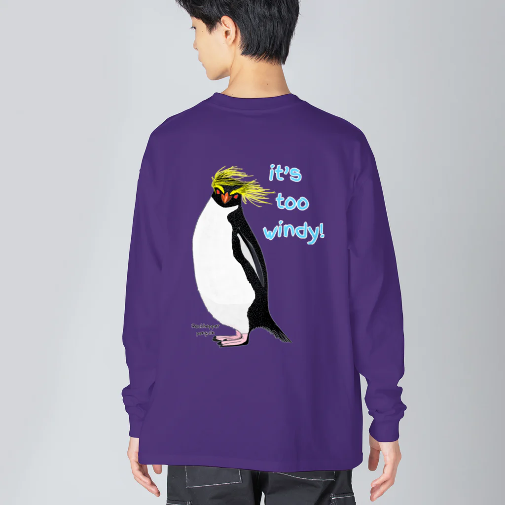 LalaHangeulのRockhopper penguin　(イワトビペンギン)　バックプリント Big Long Sleeve T-Shirt
