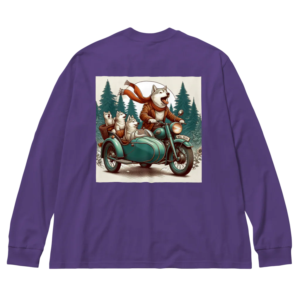 シマのバイクに乗る狼の親子 Big Long Sleeve T-Shirt