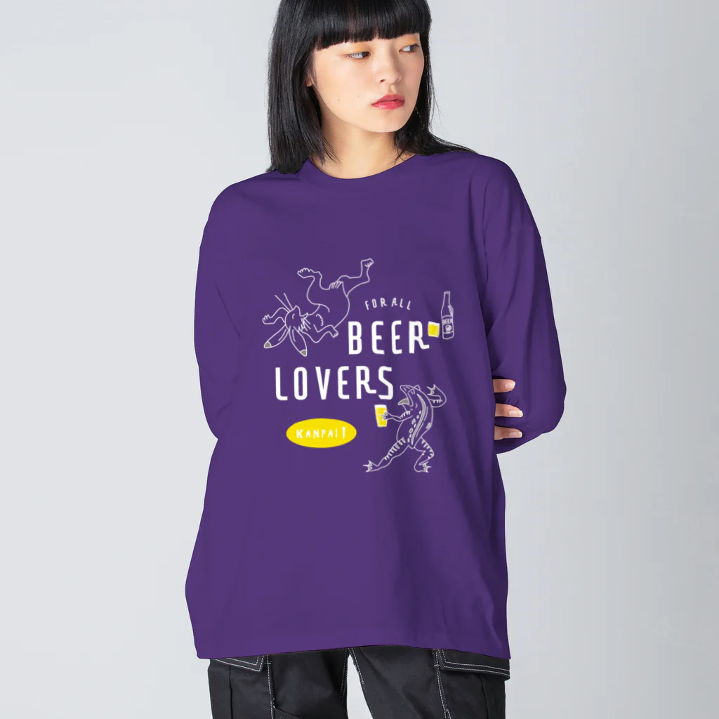 ビールとアート TM-3 Designの名画 × BEER（鳥獣戯画・すべてのビール好きのために）白線画 Big Long Sleeve T-Shirt