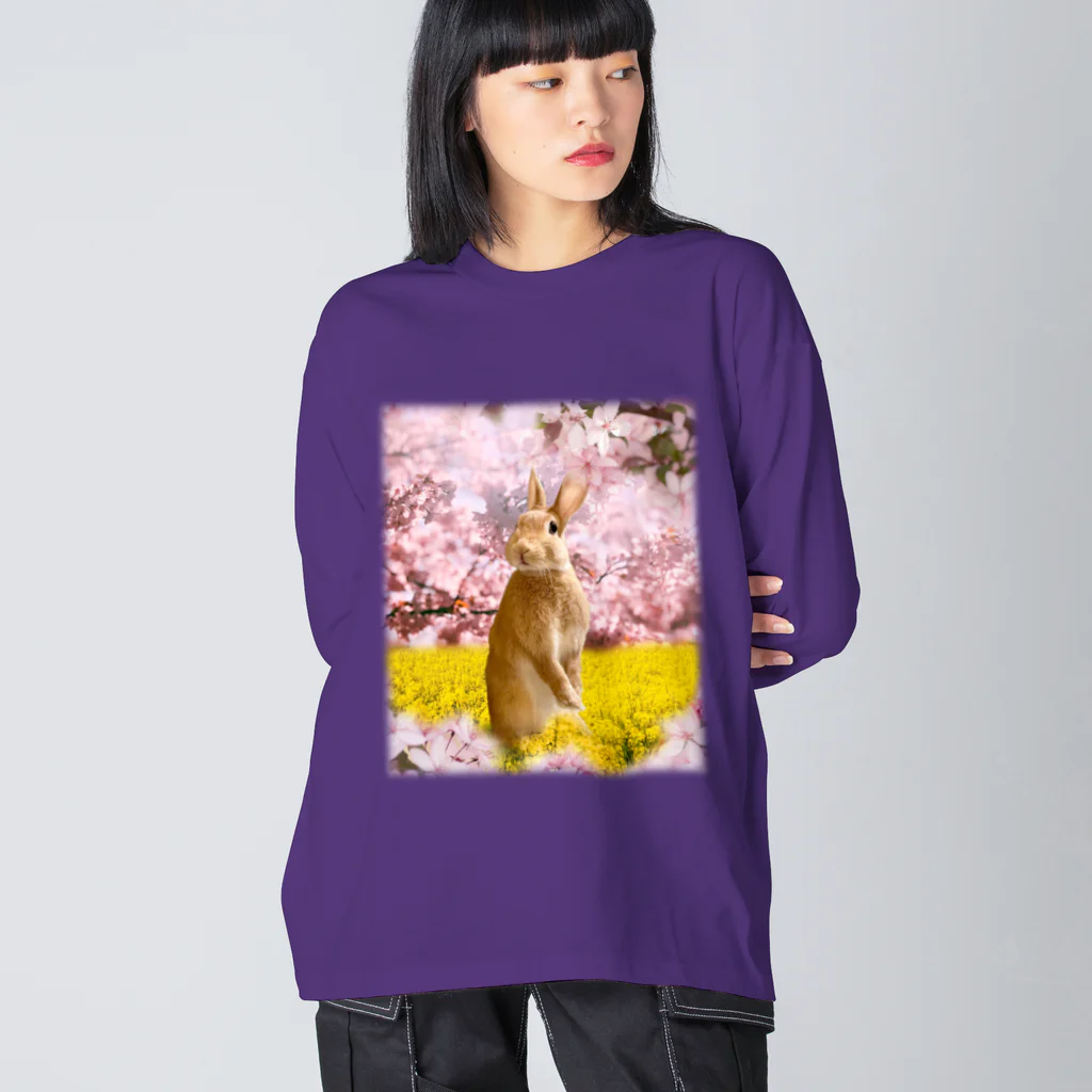 うさぎのうみちゃんねるショップのお花見うさぎ-うさぎのうみ Big Long Sleeve T-Shirt