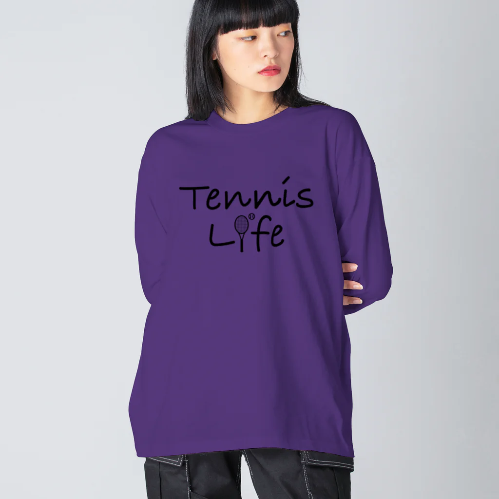 sports_tower スポーツタワーのテニス・TENNIS・ライフ・筆記文字・アイテム・デザイン・ラケット・ガット・イラスト・スポーツ・Tシャツ・サーブ・男子・女子・かっこいい・かわいい・選手・画像・ボール・王子・応援 ビッグシルエットロングスリーブTシャツ