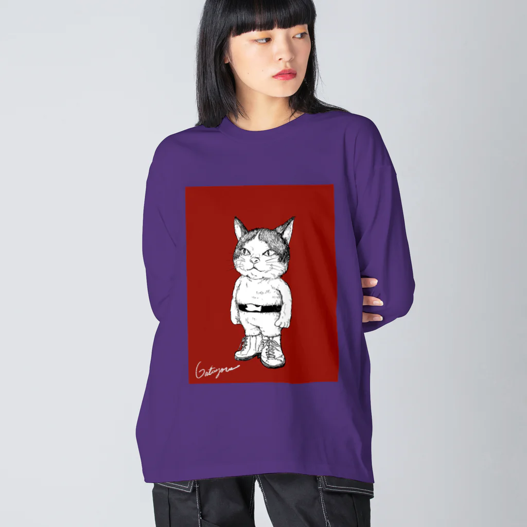 ニャジロウショップSUZURI店のガタゴロウ画伯ニャジロウ　秋色 Big Long Sleeve T-Shirt